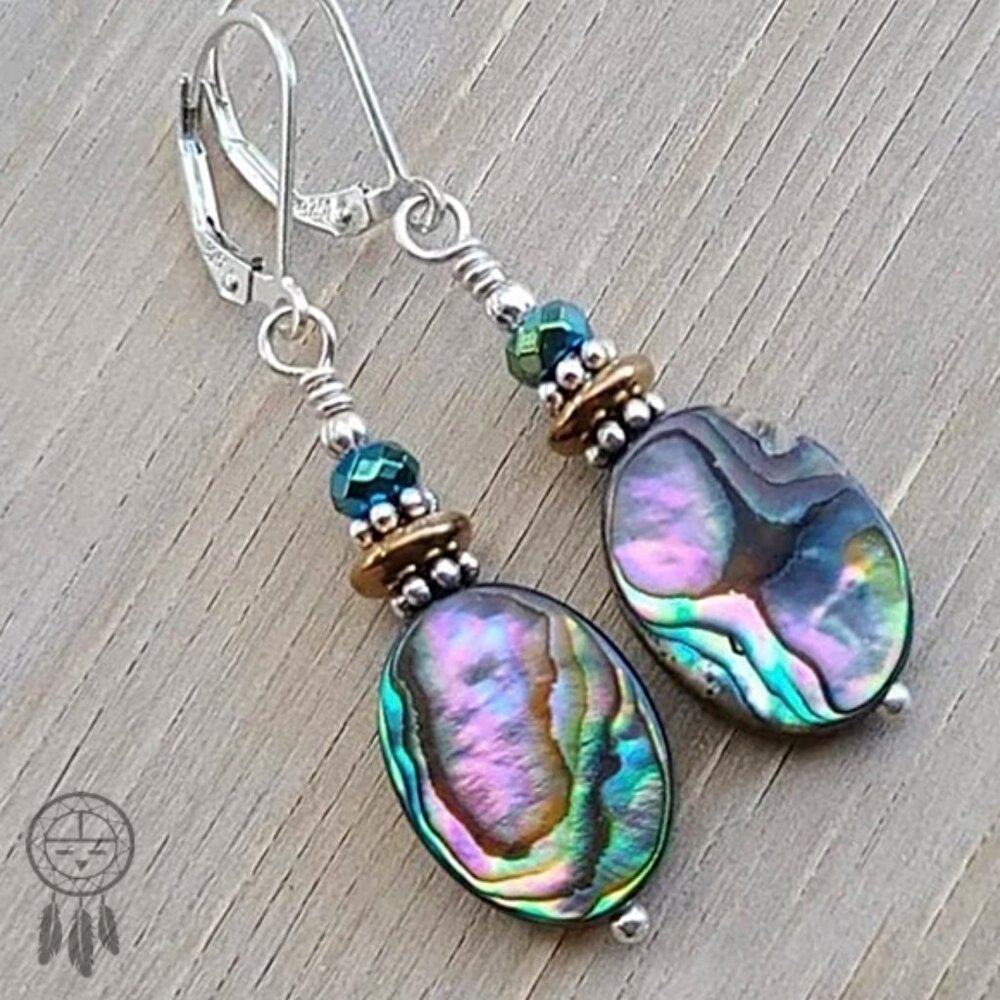 NEW Abalone Dangle Earrings With Sterling Silver Leverback Earwires - Picture 6 of 7
